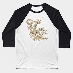 Gold Chinese Dragon Asian Tradition Tattoo Style Baseball T-Shirt